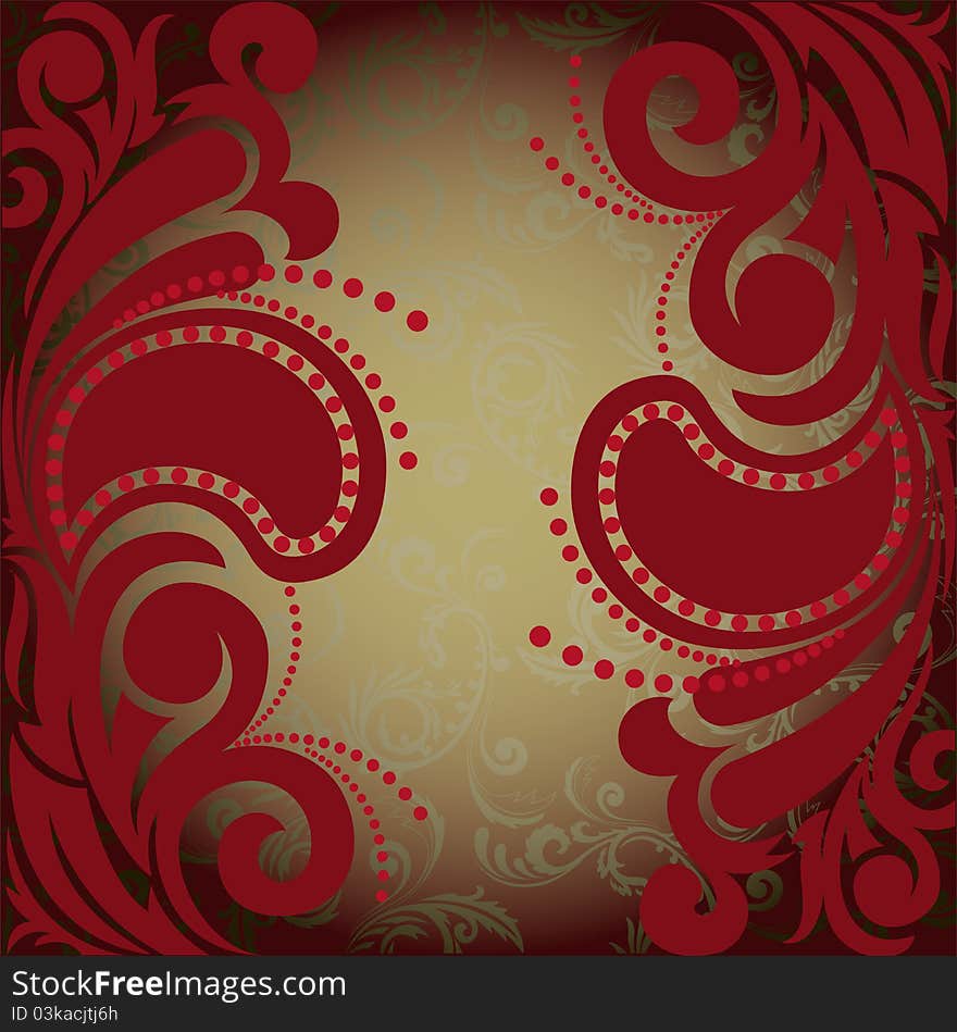 Vintage burgundy background with florid ornament