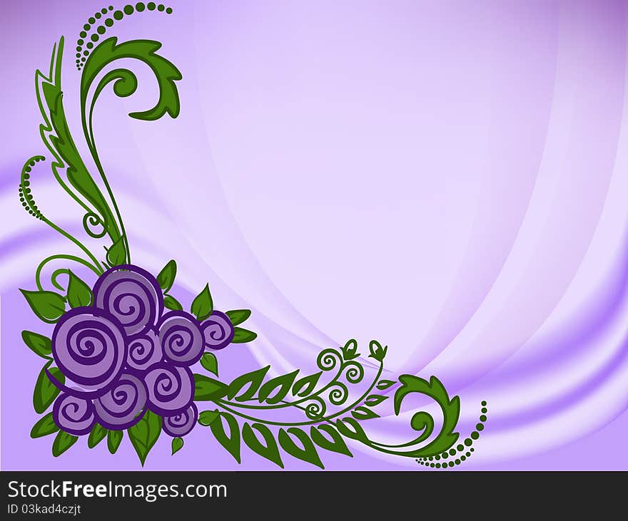 Purple abstract background with roses and transparent folds. Purple abstract background with roses and transparent folds