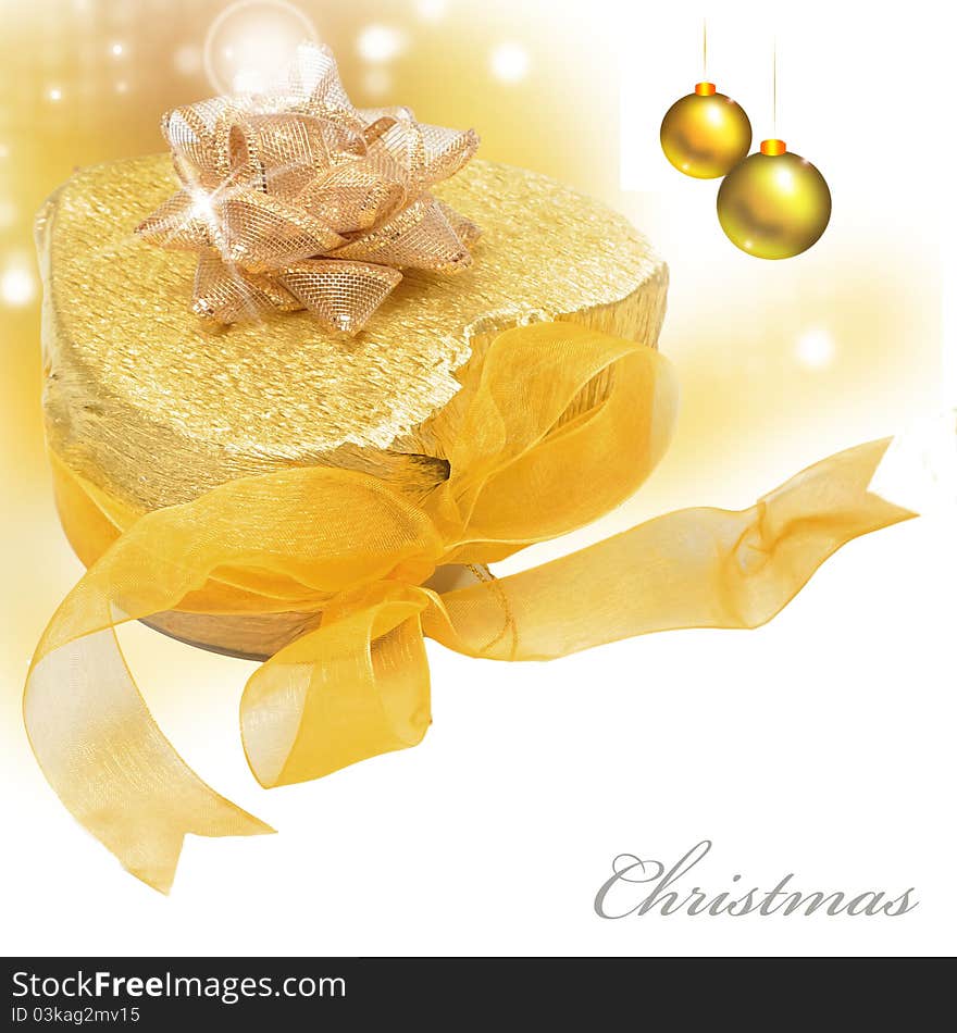 Golden theme with present and bubbles. Golden theme with present and bubbles