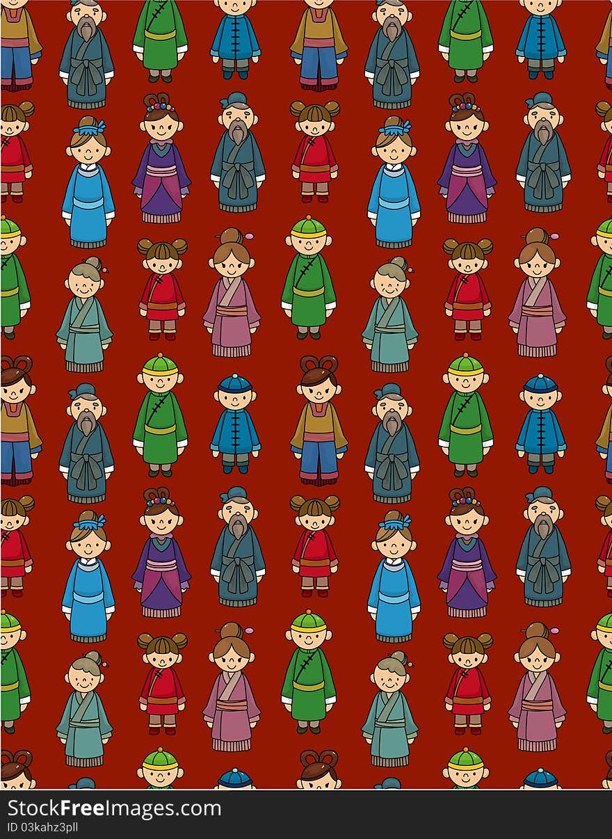 Cartoon Chinese people seamlese pattern