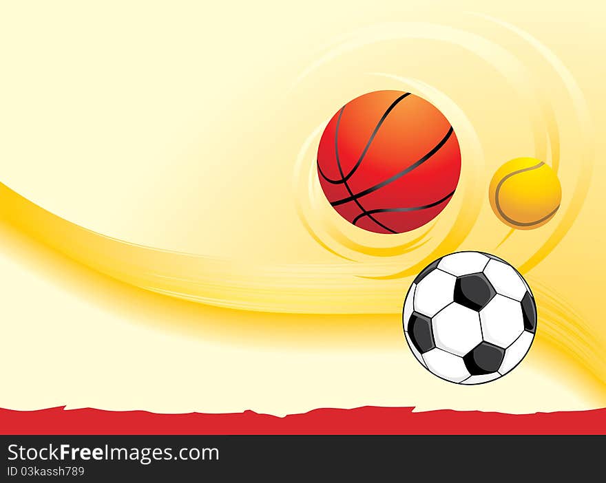 Sporting balls on the yellow background. Illustration