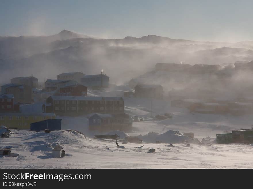 Drifting snow in Arctic storm