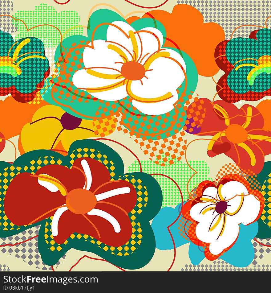 Abstract seamless pattern with bright flowers. Abstract seamless pattern with bright flowers