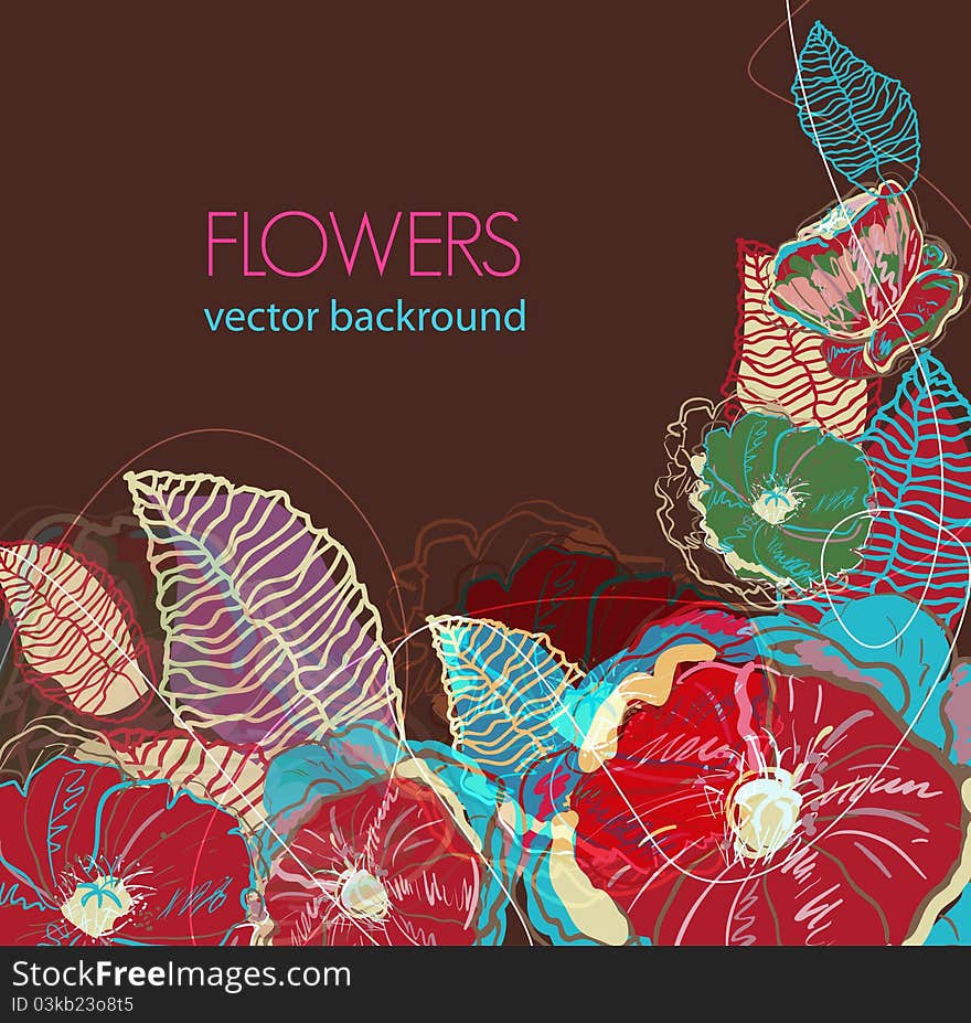 Abstract light background with bright flowers. Abstract light background with bright flowers