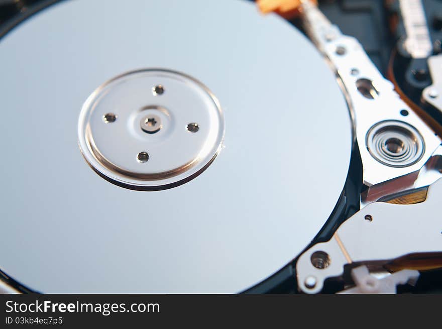 Part of hard disk of computer. Shallow DOF, close up