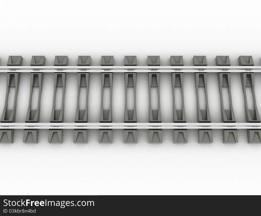 Chrome rails and concrete sleepers on a white background №1. Chrome rails and concrete sleepers on a white background №1