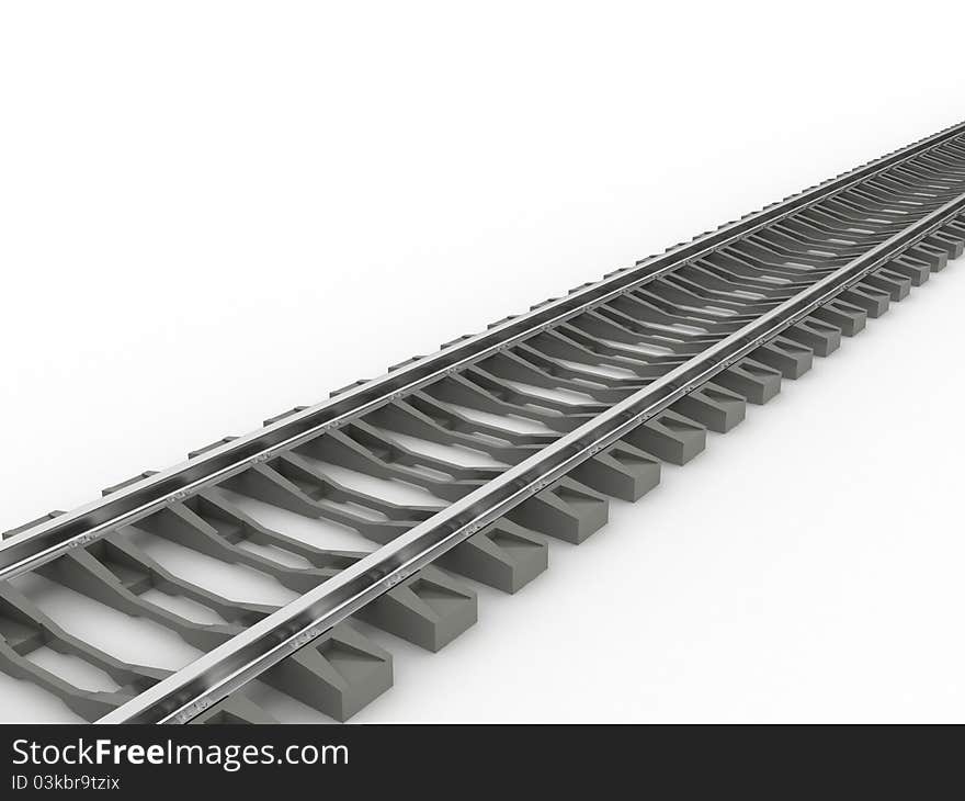 Chrome rails and concrete sleepers on a white background №2. Chrome rails and concrete sleepers on a white background №2