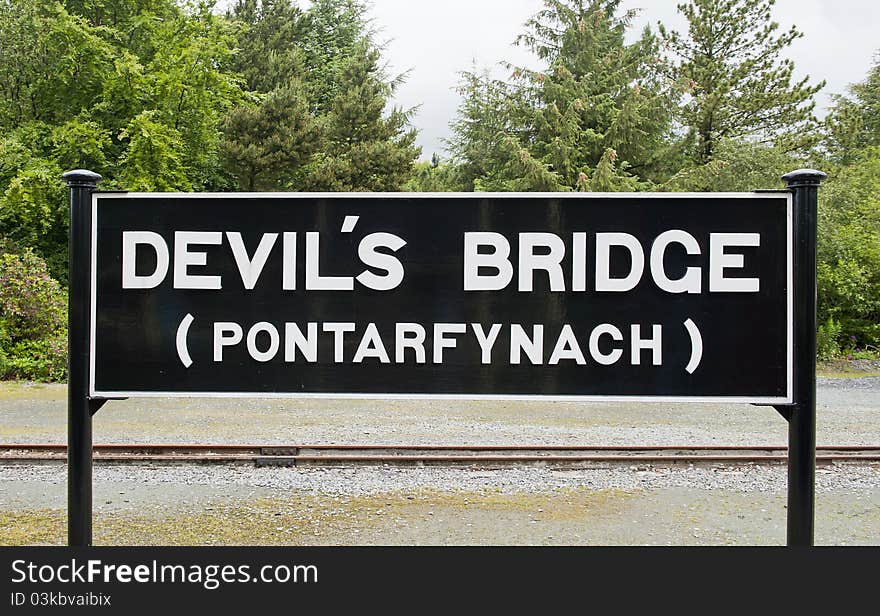 Vale of Rheidol Railway, Devils Bridge Station Sign, Wales, United Kingdom