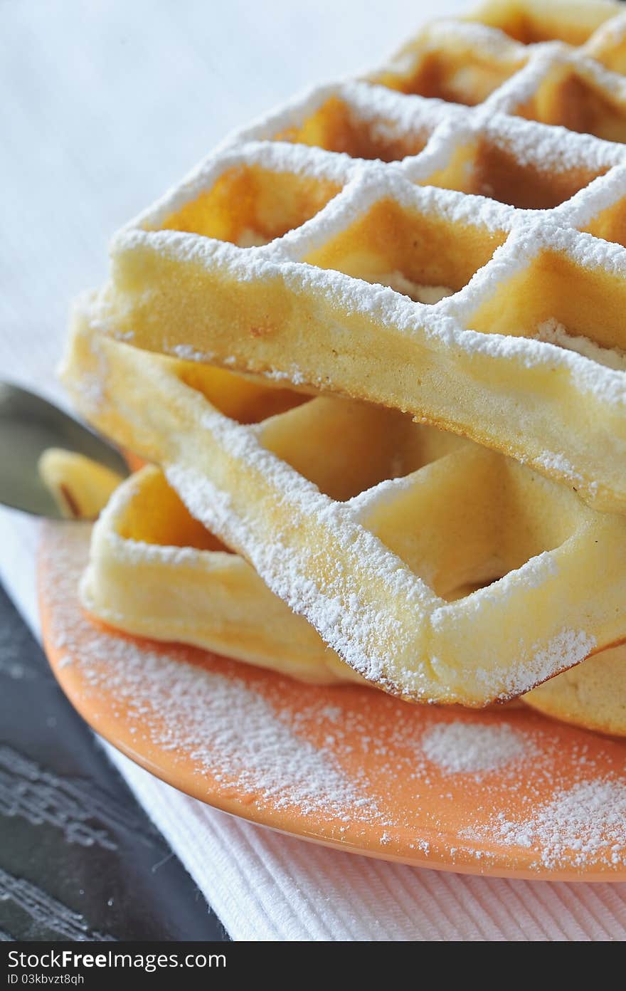 Details of baked waffles isolated