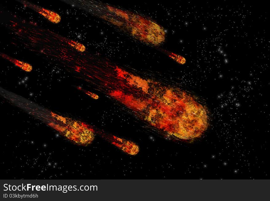 Asteroid and earth planet on starfield abstract background. Illustration meteor impact. Asteroid and earth planet on starfield abstract background. Illustration meteor impact.