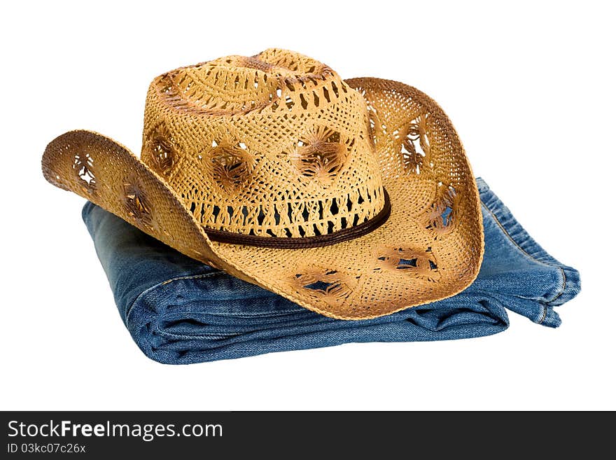 Cowboy hat in jeans isolated on white background