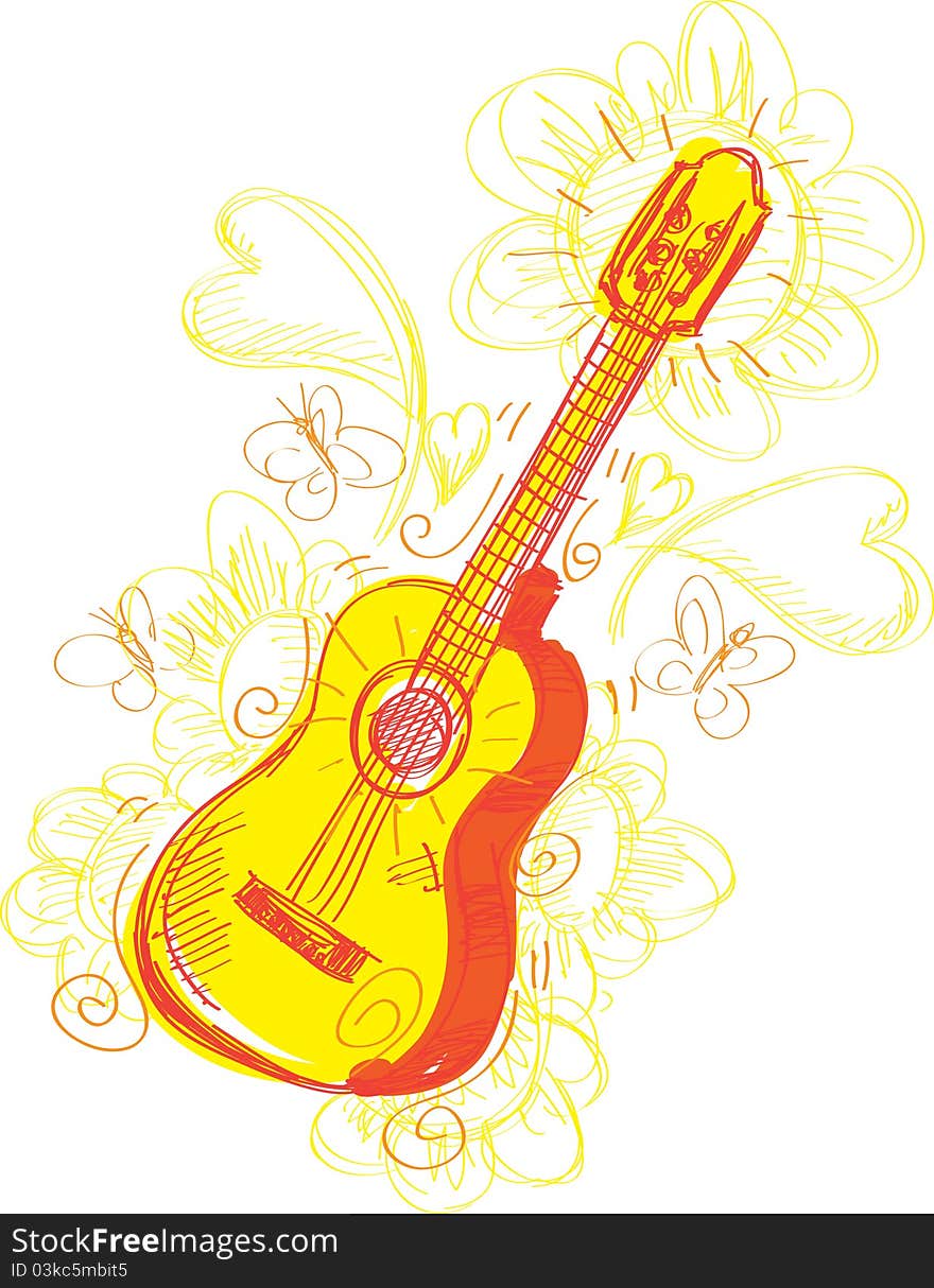 A fun sketchy stylized illustration of a guitar. Separated into layers for easy modification. A fun sketchy stylized illustration of a guitar. Separated into layers for easy modification.