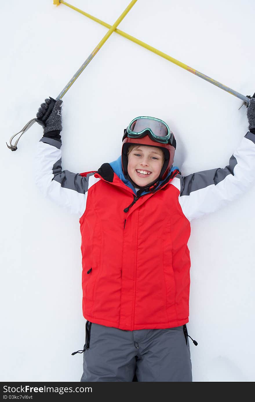 Pre-teen Boy on Ski Vacation smiling