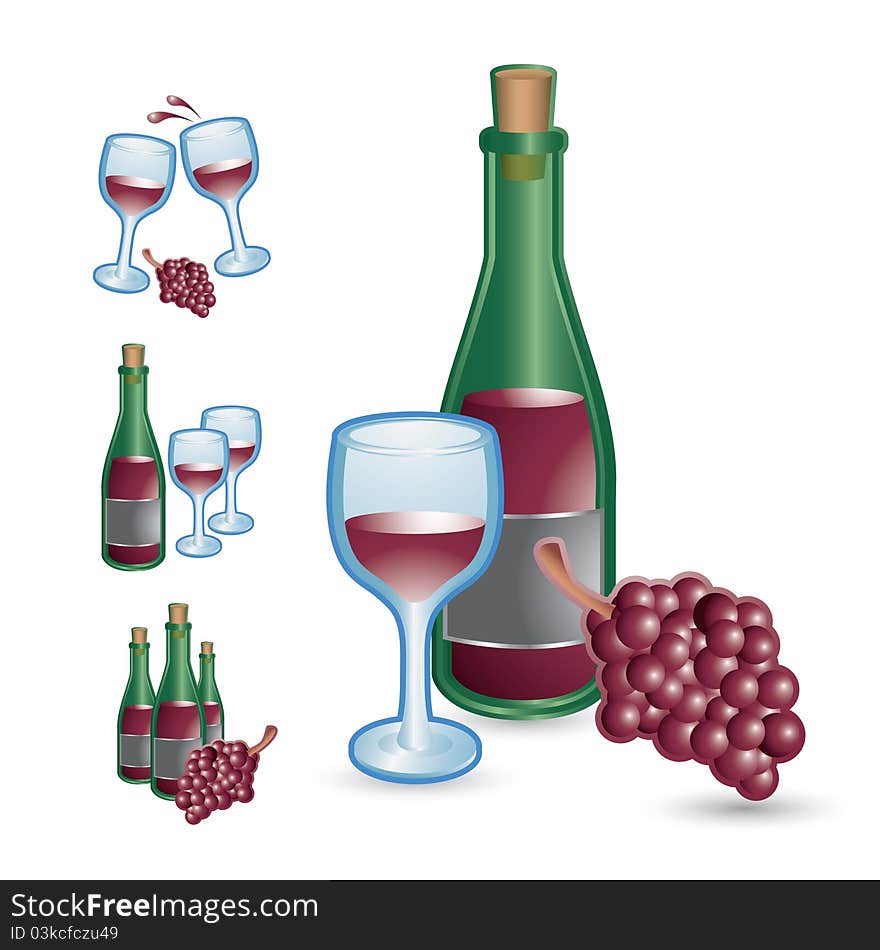 Wine Glasses, Bottles, And Grapes