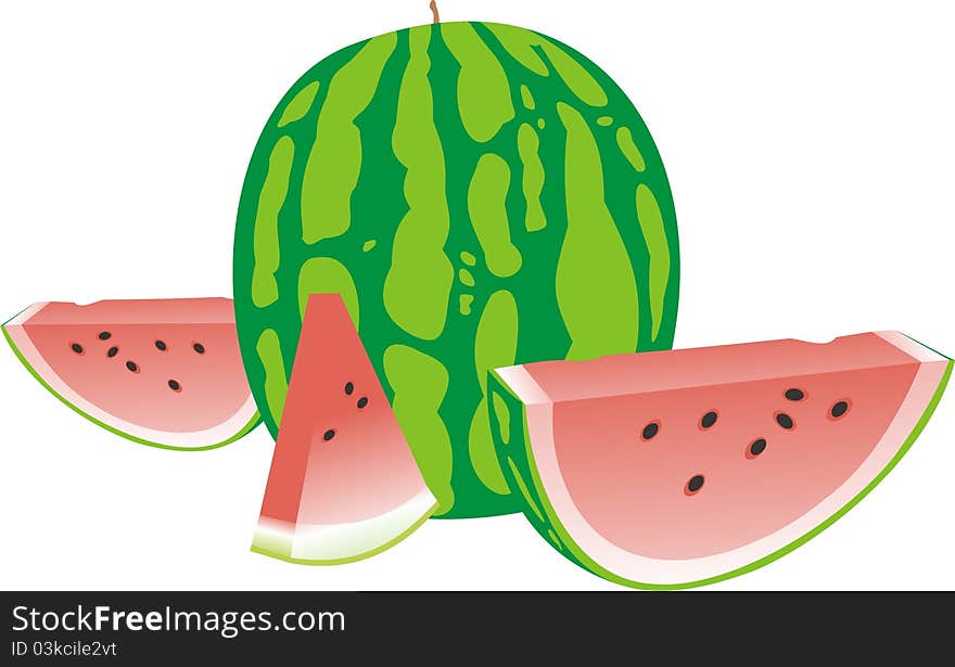 Ripe water-melon. Water-melon segments. The big water-melon