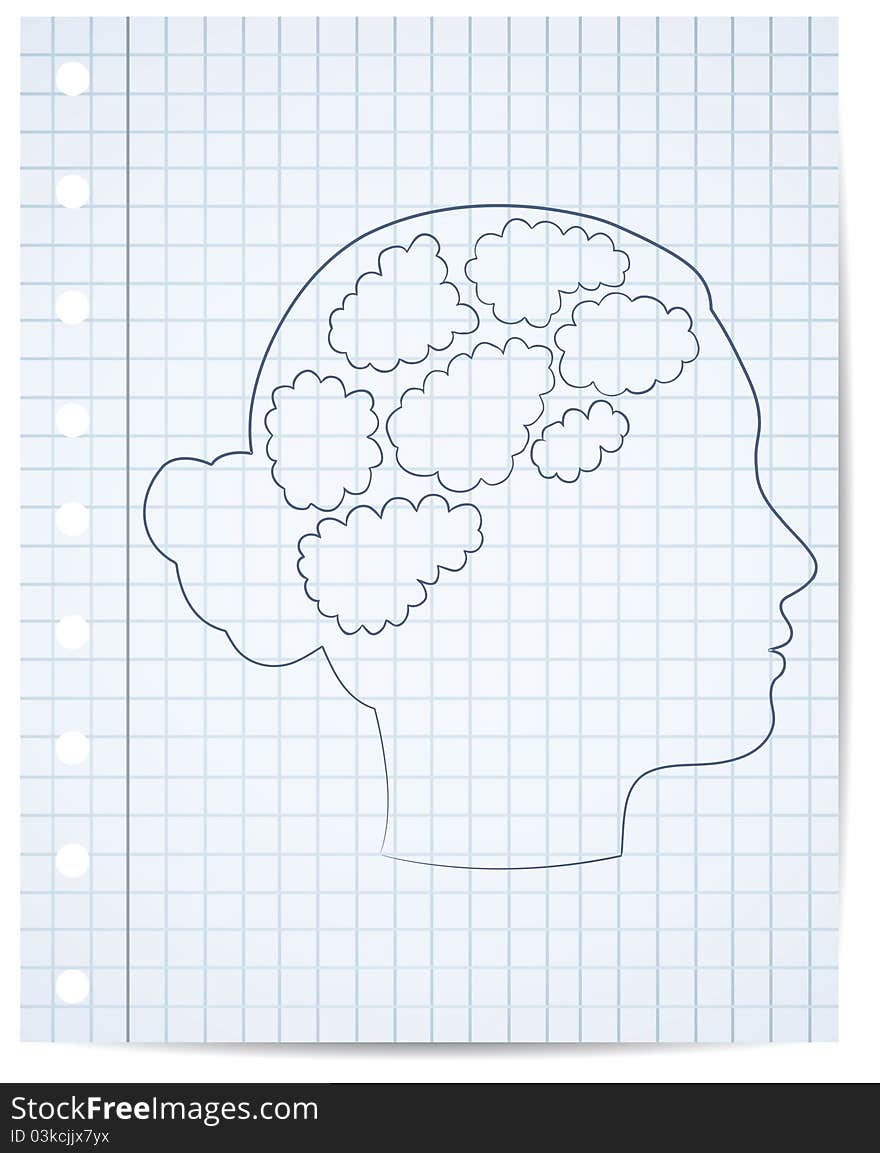 Girl head with thought template, vector