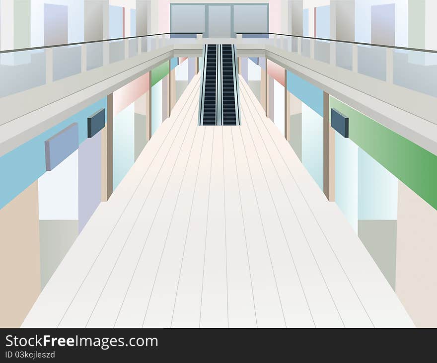 Shopping mall with two floors, vector