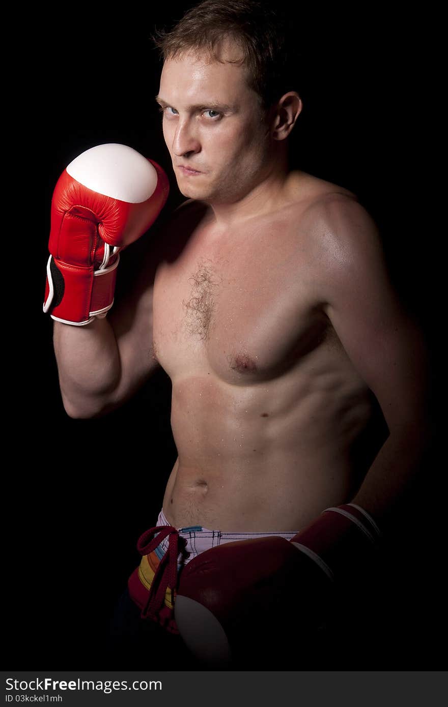 Young Boxer over black background