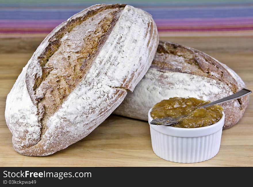 Fresh baked rye bread and jam. Fresh baked rye bread and jam