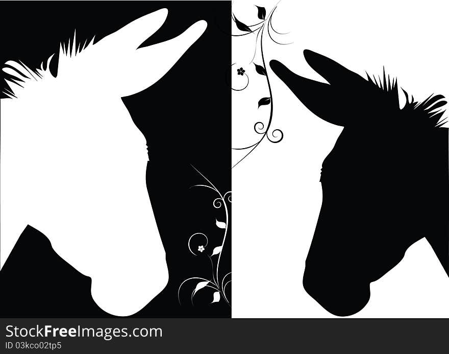 Black and white horse silhouette