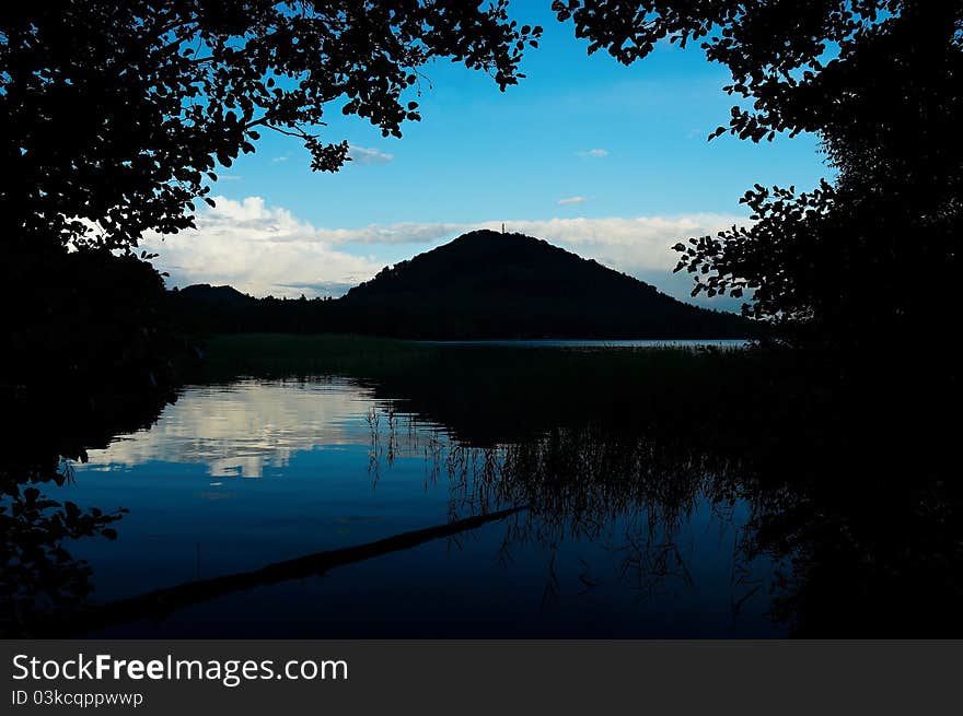 Nightfall near pond