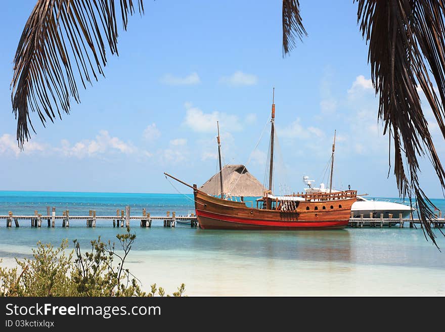 Boat at Isla Contoy in Mexico, Yucatan. Boat at Isla Contoy in Mexico, Yucatan