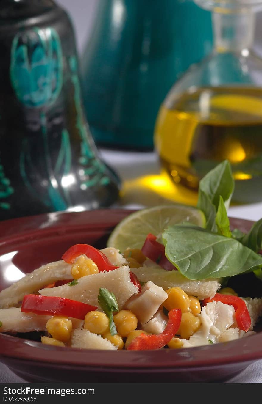 Delicious tripe food served with olive oil