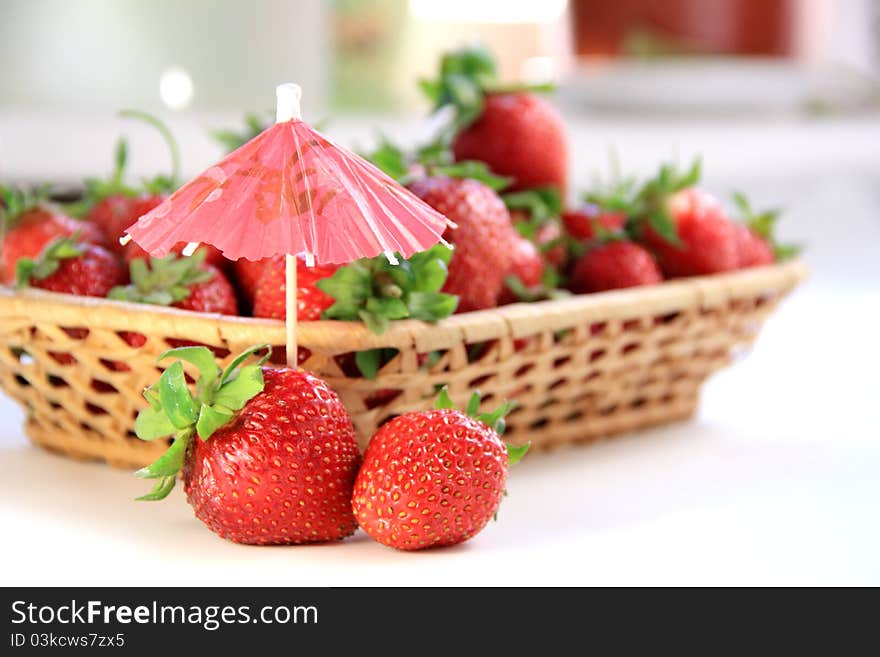 Fresh, juicy and healthy strawberries, red on white