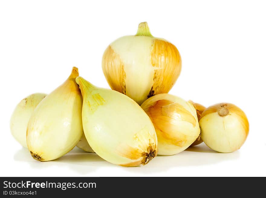 Onions isolated on white background, food ingredients