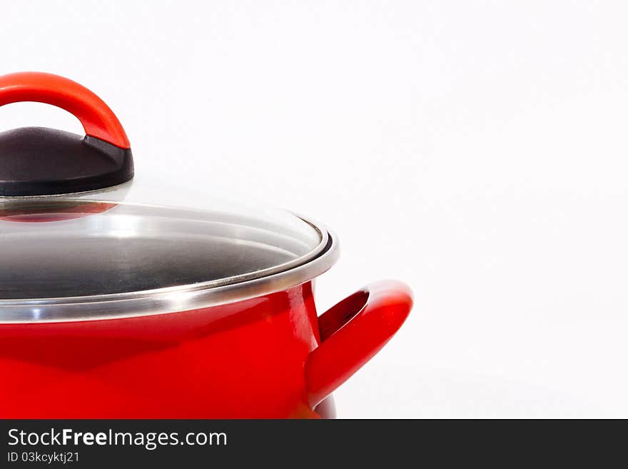 Red cooking pot isolated on white background