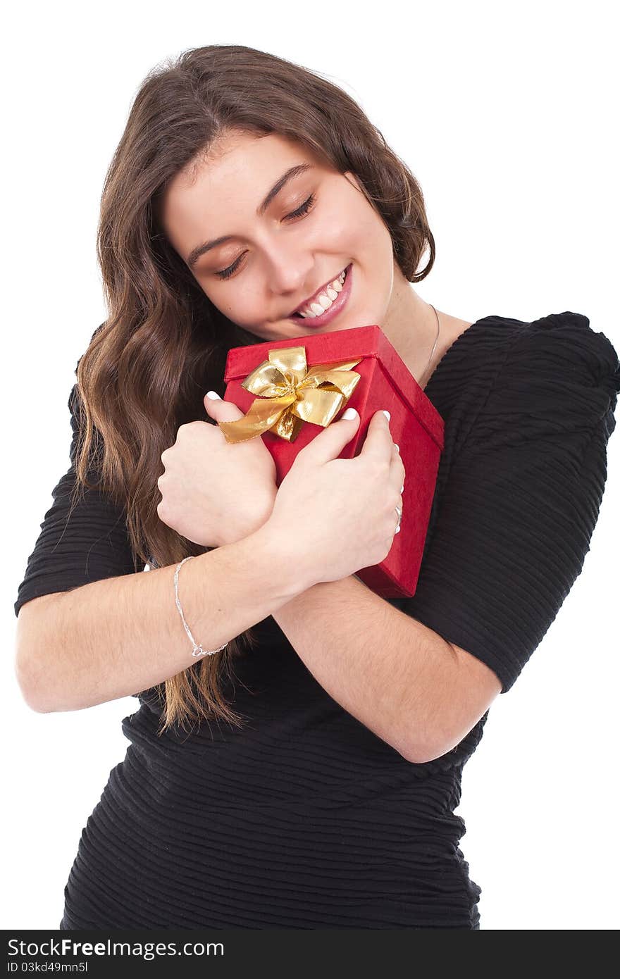 Woman holding a red gift box