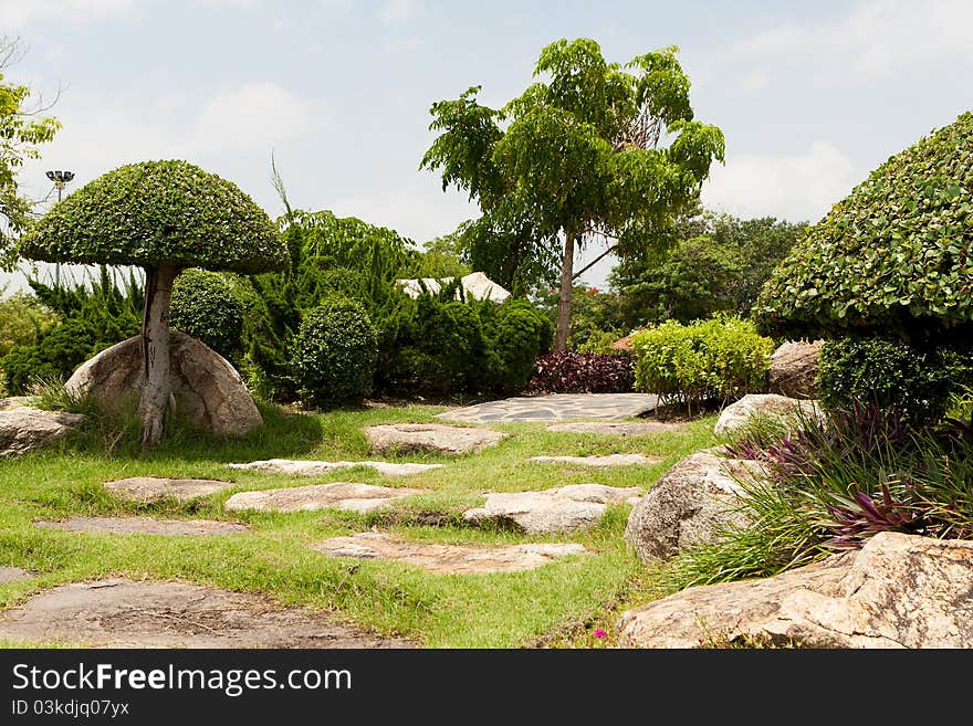 Japanese garden, tranquil scene like zen in public park of Asia