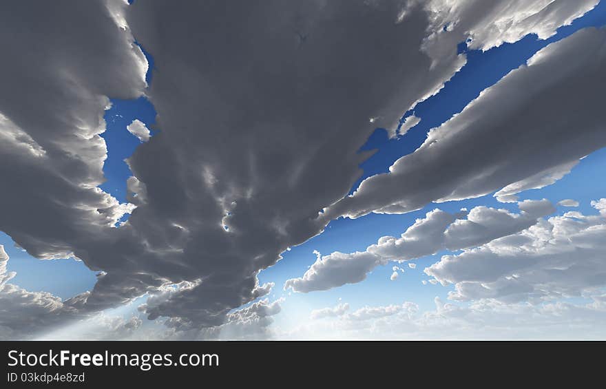 Computer generated image of gathering storm clouds. Computer generated image of gathering storm clouds