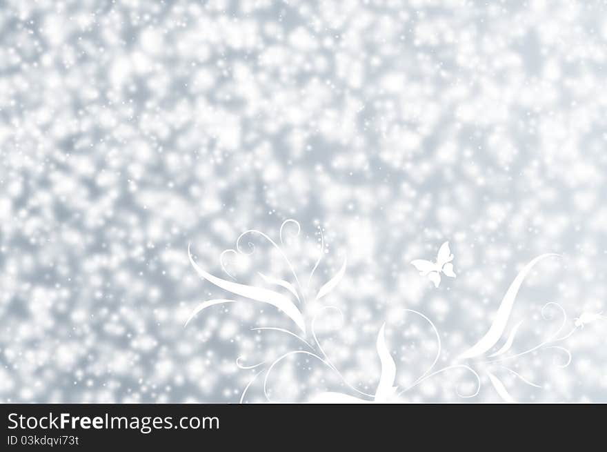 Snow, Flower and Butterfly on white with litle grey background