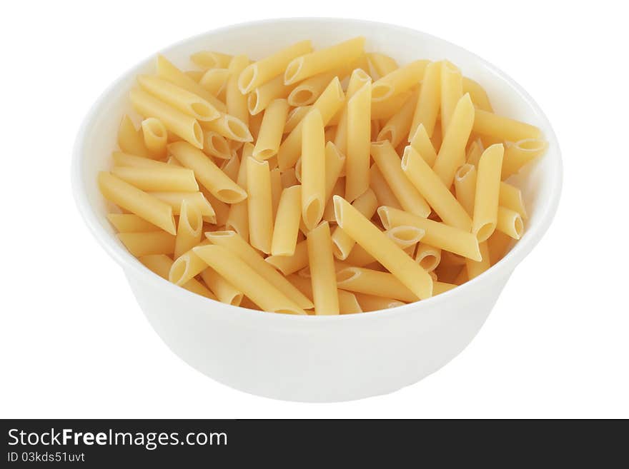 Dry penne in a bowl