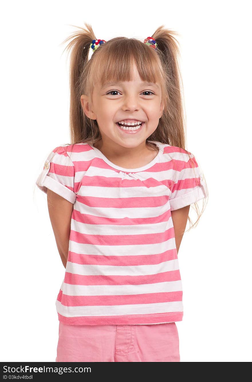 Portrait of a pretty little girl on white background