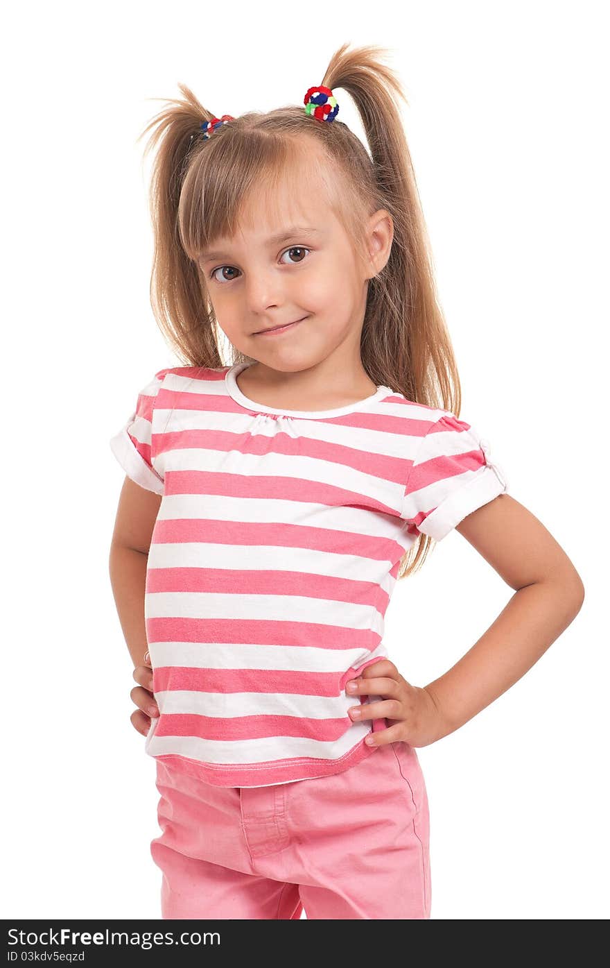 Portrait of a pretty little girl on white background