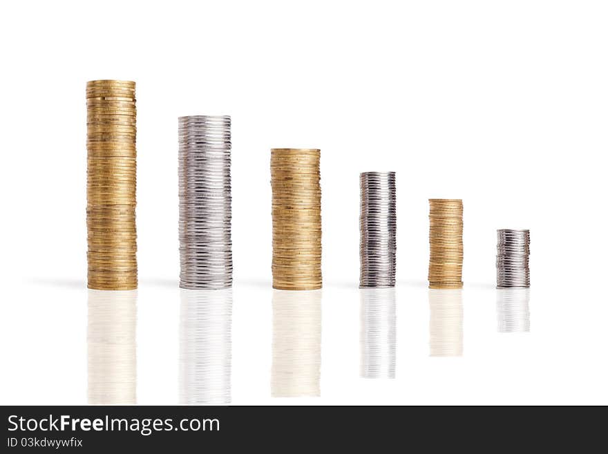 Coins stacks isolated on white