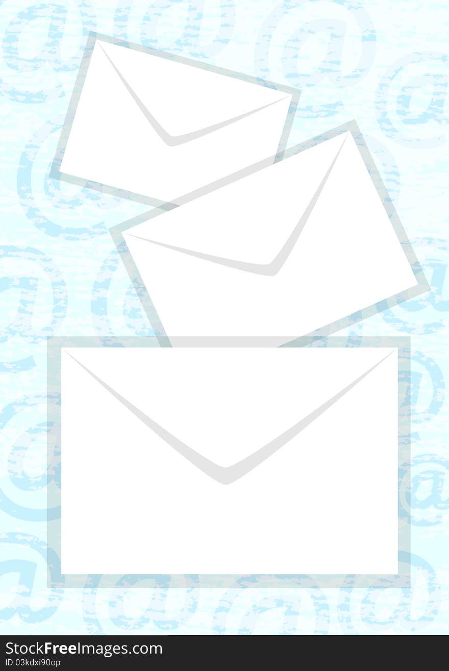 Blue background with white envelopes. Blue background with white envelopes