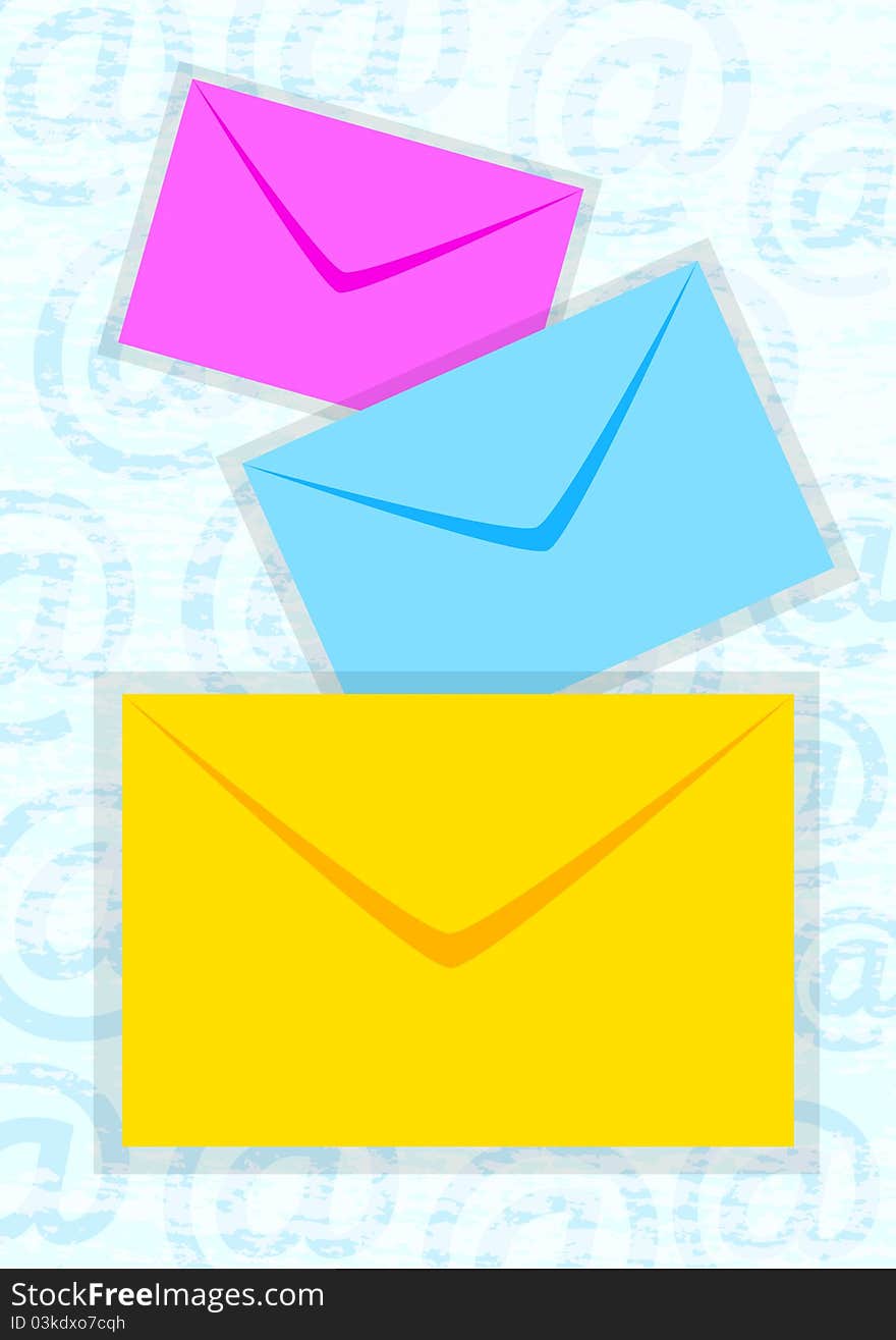 Blue background with colorful envelopes. Blue background with colorful envelopes