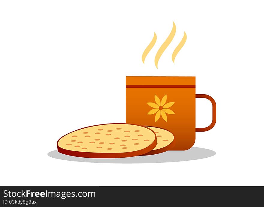 Bread with cup on white background