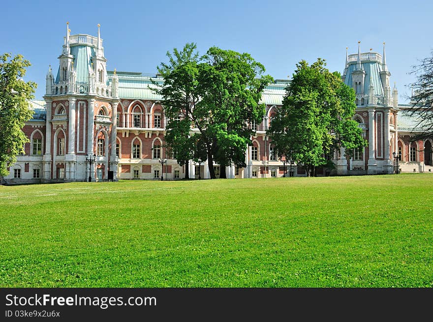 Palace of queen Ekaterina Second Great in Tsaritsino, Moscow, Russia. Palace of queen Ekaterina Second Great in Tsaritsino, Moscow, Russia