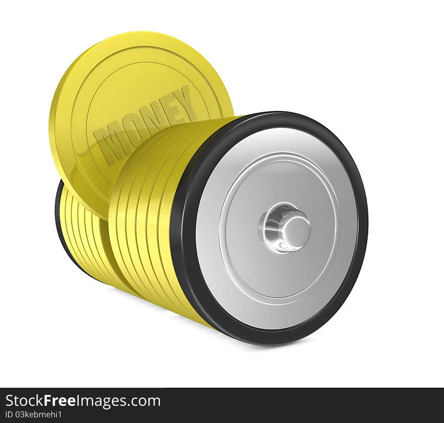 One battery formed by some coins (3d render). One battery formed by some coins (3d render)