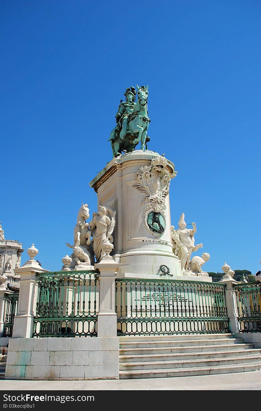 Commerce square with the statue of king josé 1 in Lisbon. Commerce square with the statue of king josé 1 in Lisbon.