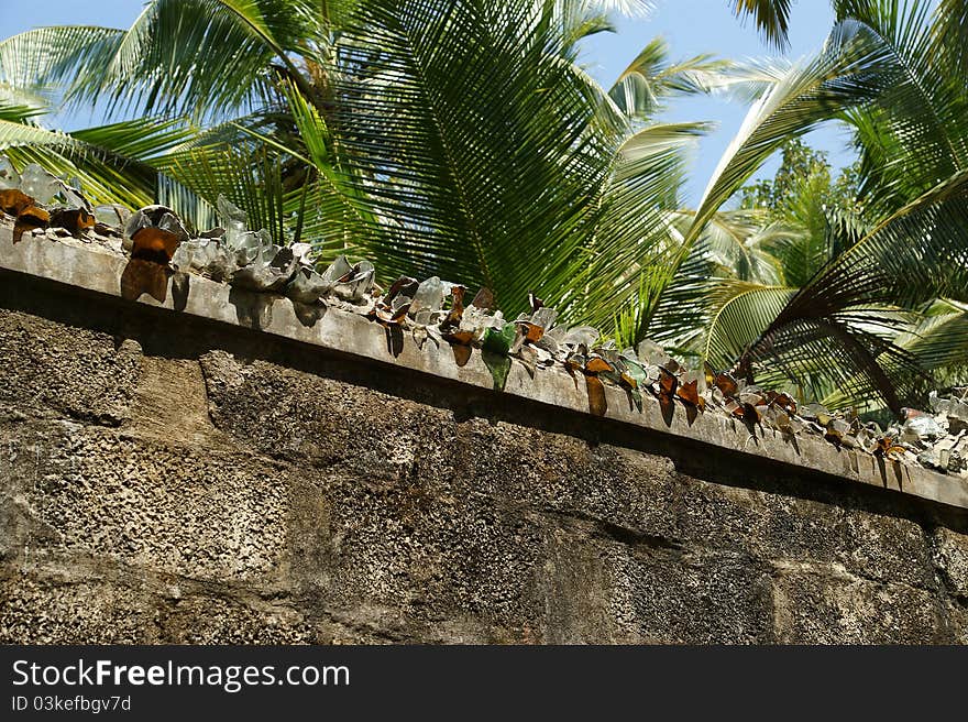 Fence with broken glass for protection against thieves