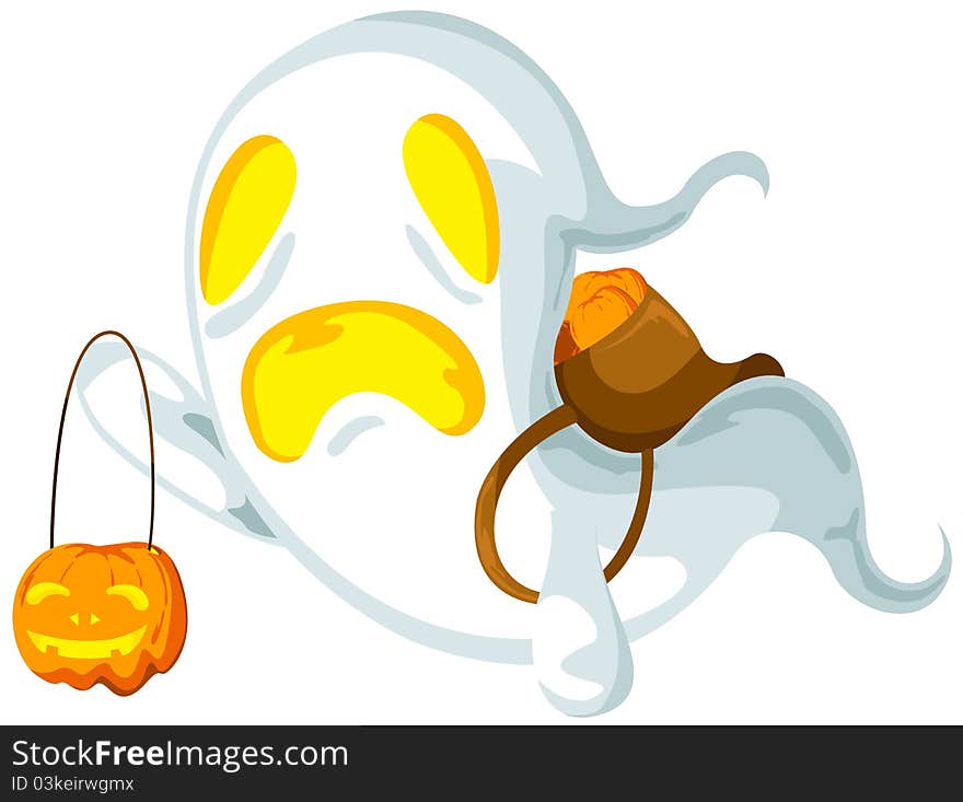 Illustration of isolated cartoon ghost on white