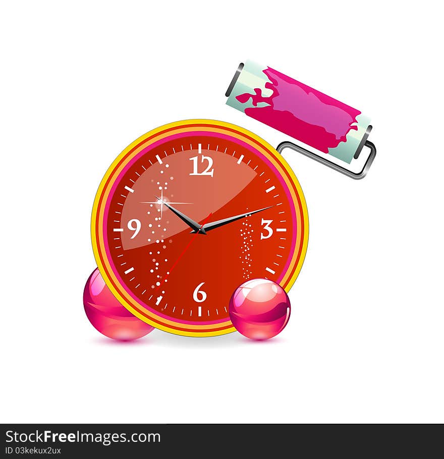 Glass and clear red clock time sign isolated