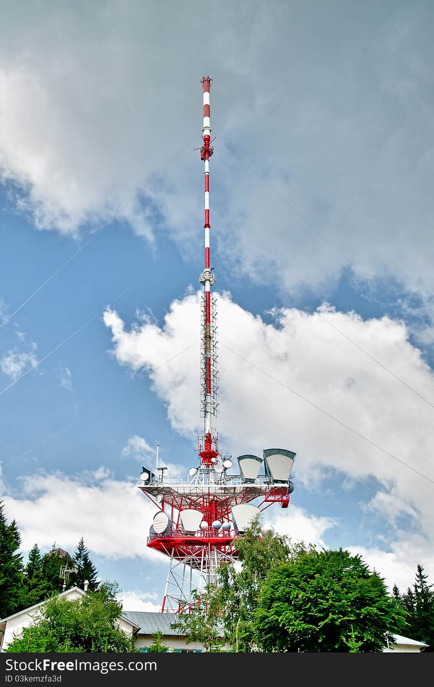 Communication Tower with Clouds