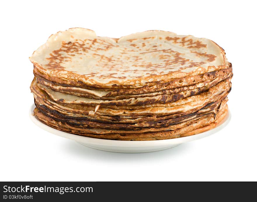 Pancakes on a plate isolated on white background