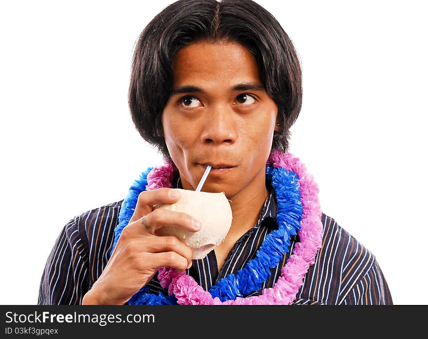 Man Drinking His Favorite Tropical Beverage